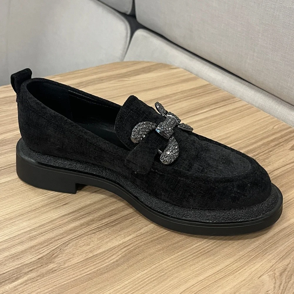 Black velvet loafers w/ crystal detailing Patrizia by Spring Step. Black. 7.5